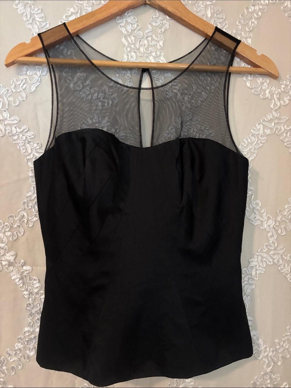 White House Black Market Black Sleeveless Mesh Yoke Top